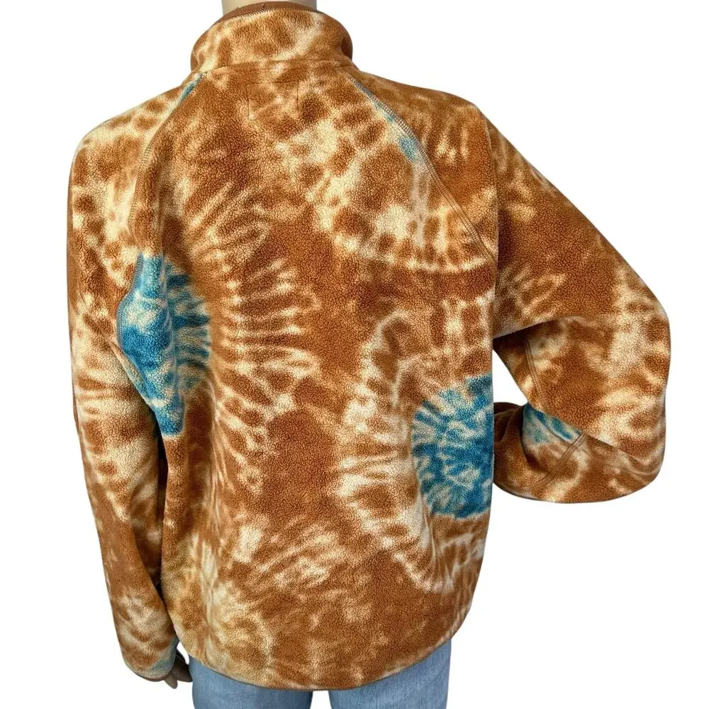J. Crew Nordic Micro-Fleece Half-Zip Pullover in Tie Dye Brown Blue Size M